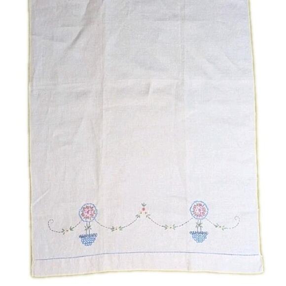 Vtg 1940s Irish Linen Guest Hand Towel Embroidered French Knot Floral Topiary - Picture 8 of 8